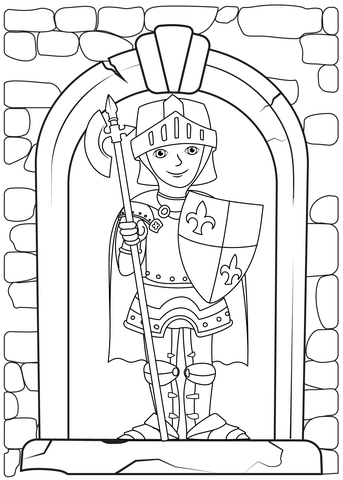 Knight At The Entrance Of The Castle Coloring Page